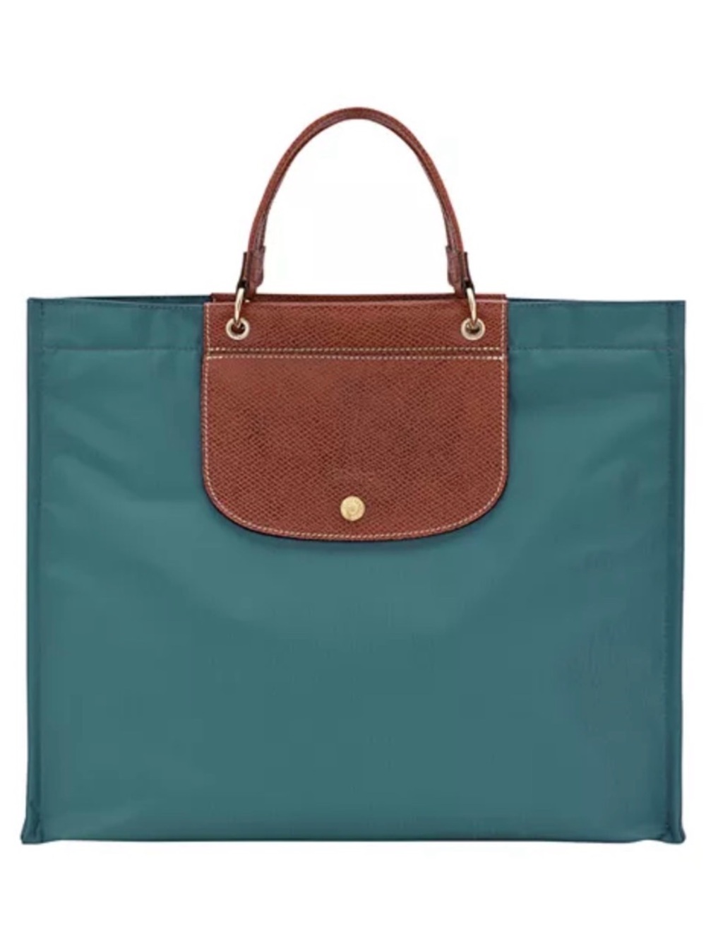 Longchamp Cabas Teal Nylon Tote with Leather Flap
